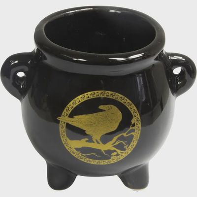 Cauldron mini ceramic Black - Gold  Celtic Raven