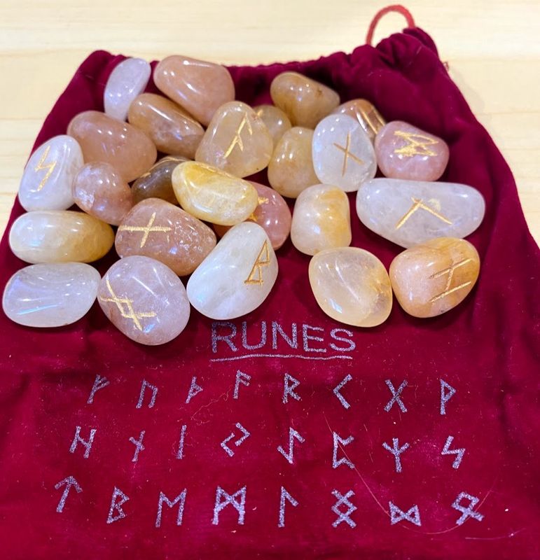 Rune Set in Red Velvet Bag Asst Gemstones - Select