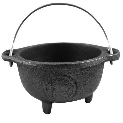 Cauldron Black Cast Iron 4&quot; No Lid w/ Pentacle