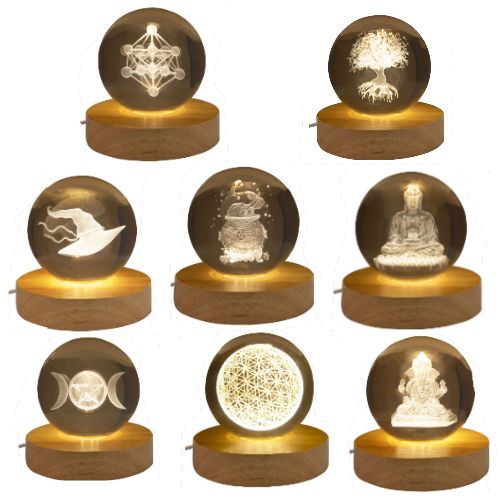 Crystal Ball 3D Laser Engraved w/ Stand Assorted Designs - Select