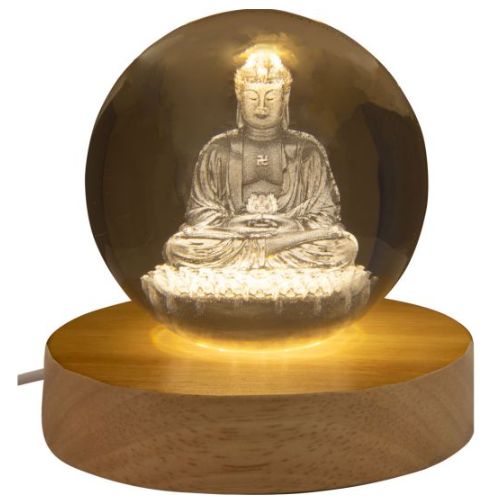 Crystal Ball 3D Laser Engraved w/ Stand Assorted Designs - Select, Type: Buddha