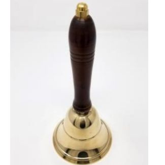 Bell Brass Wooden Handle 8" Tall