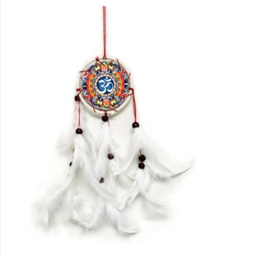 Dream Catcher - Om w/ White Feathers 9&quot;
