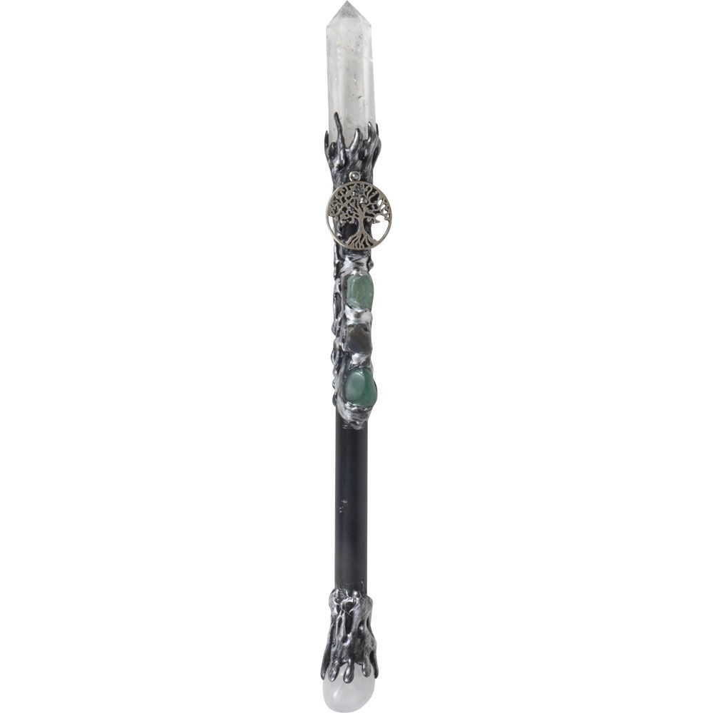Wand Magic w/ Clear Quartz &amp; Silver Tree of Life Charm 10&quot;