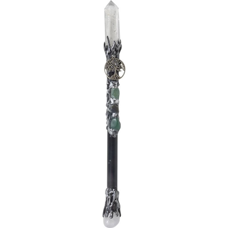 Wand Magic w/ Clear Quartz &amp; Silver Tree of Life Charm 10&quot;