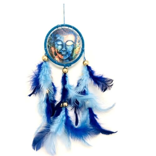 Dream Catcher - Buddha w/ Blue Feathers 9&quot;