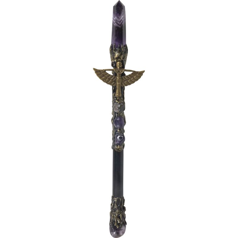 Wand Magic w/ Amethyst Point &amp; Gold Isis charm 10&quot;