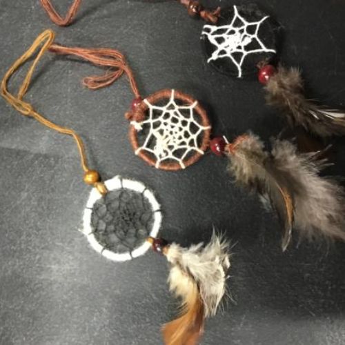 Dream Catcher - Natural Colors w/ Feathers &amp; Beads 9.75&quot;, Type: Natural Tan