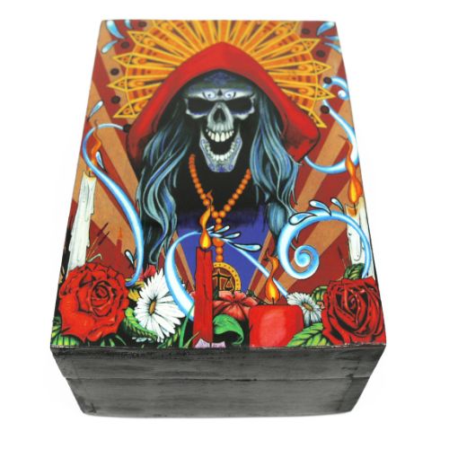 Box Wooden Santa Muerte Design 6&quot; x 4&quot;
