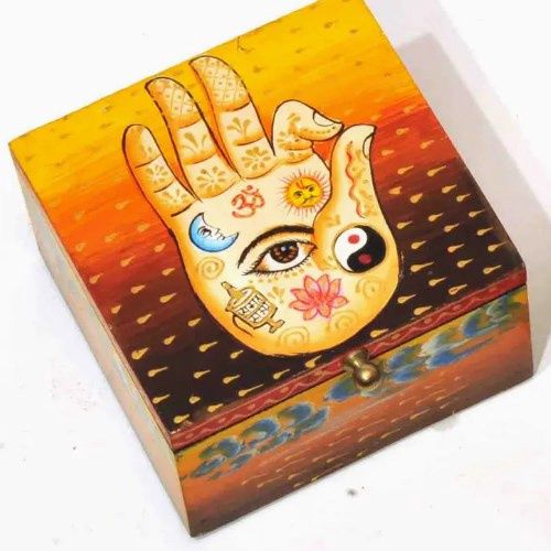 Box Hamsa Hand-Painted 5x5x3