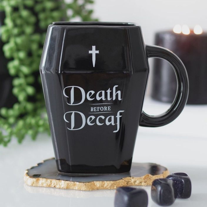 Mug Death Before Decaf Coffin Black Ceramic