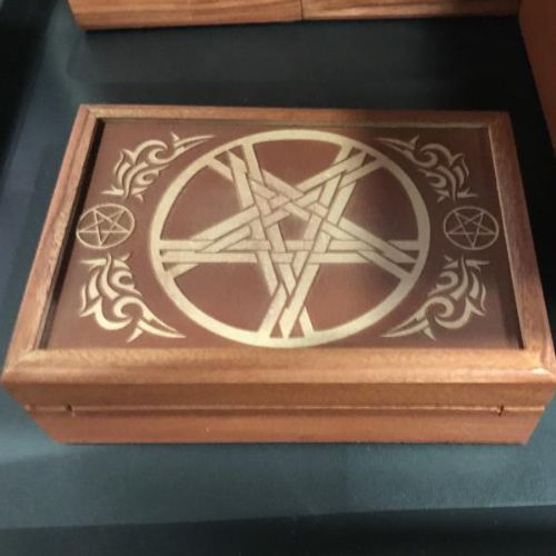 Box Acacia Wood Laser Etched Pentacle 5&quot; x 7”