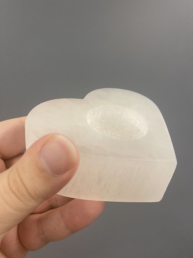 Selenite Candle Holder - Heart-shaped 4&quot; x 2&quot;