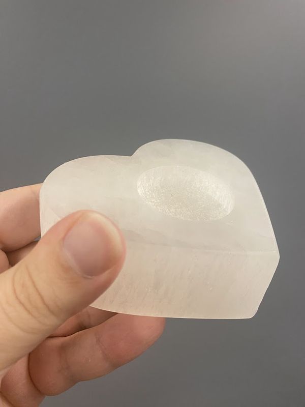 Selenite Candle Holder - Heart-shaped 4&quot; x 2&quot;