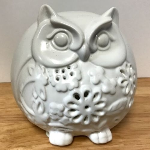 Candle Holder Tea Light Owl Translucent White Porcelain
