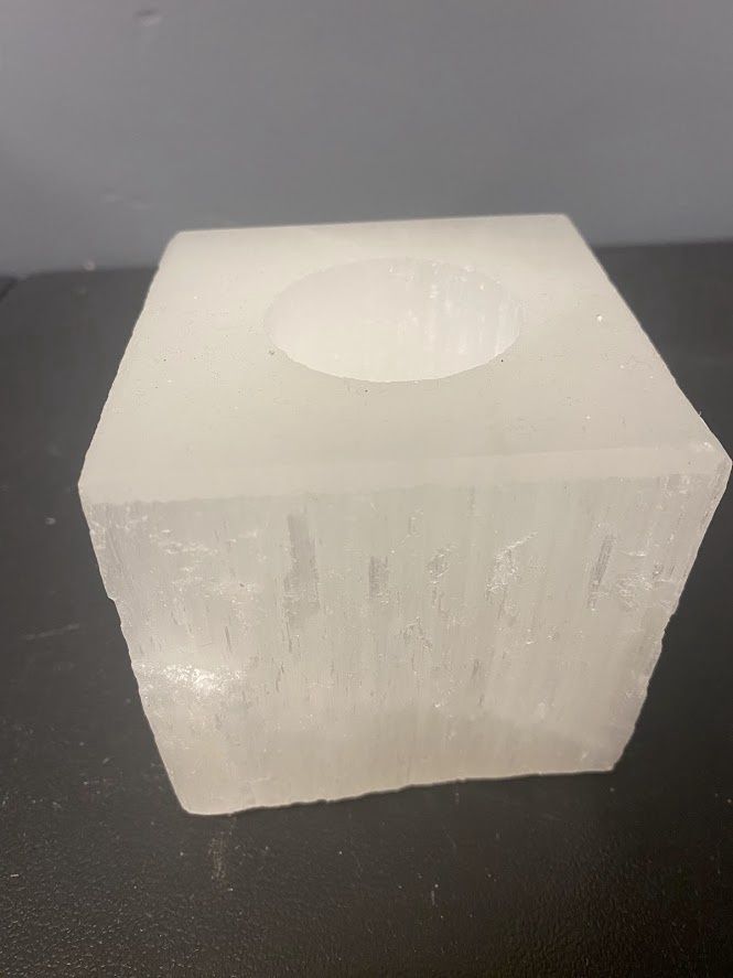 Selenite Cube Candle Holder 3.25&quot;