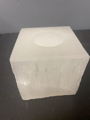 Selenite Candle Holder Cube 3.25"