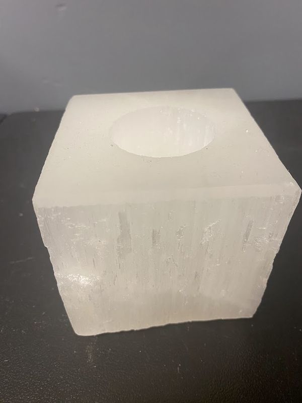 Selenite Cube Candle Holder 3.25&quot;