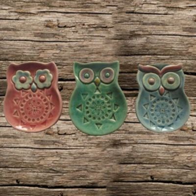 Candle Holder Multi Burner Owl Ceramic Assorted Colors (for pillar and votive)