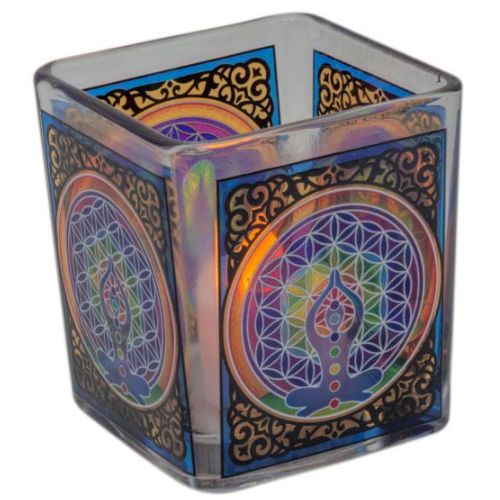 Candle Holder Glass Square w/ Design Select Style