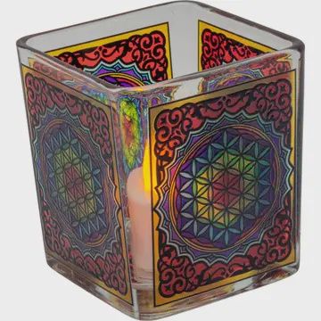 Votive Holder Glass Square Select Style, Style: Flower of Life