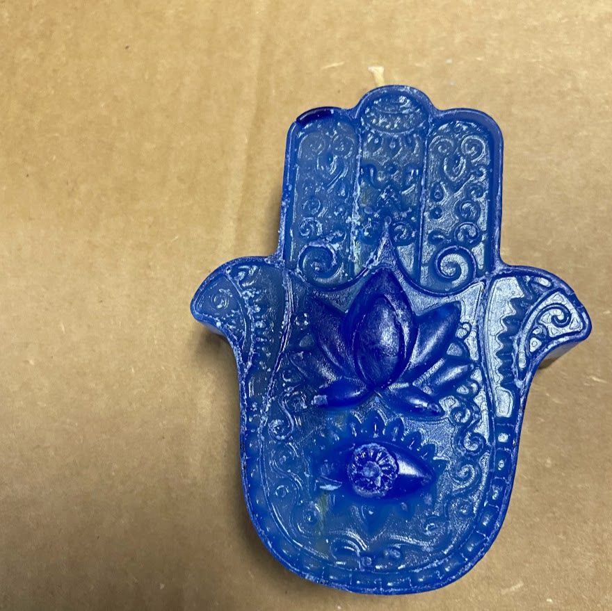 Candle Hamsa Hand 3.25&quot;, Type: Dark Blue/Liht Blue