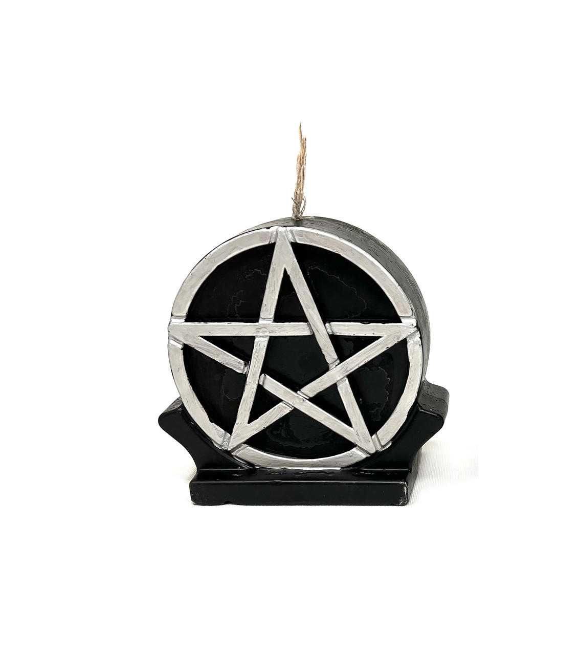 Candle Pentacle Standing 5&quot; Black &amp; Silver
