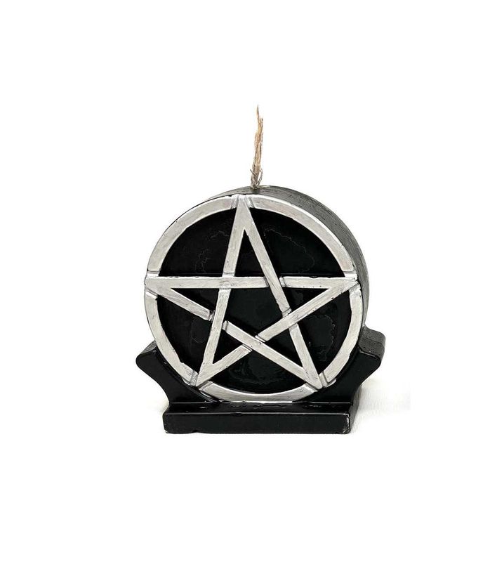 Candle Pentacle Standing 5&quot; Black &amp; Silver