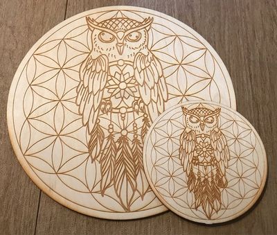 Crystal Grid - Owl Flower of Life Wooden 6"