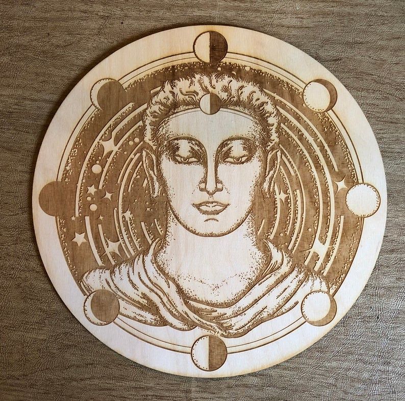 Crystal Grid - Buddha Moon Phases Wooden Crystal Grid 6&quot;