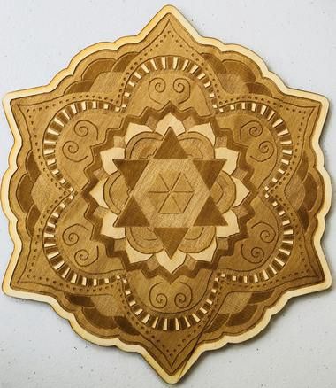 Crystal Grid - Mandala Wood 6 pointed Star 4&quot; or 6&quot;