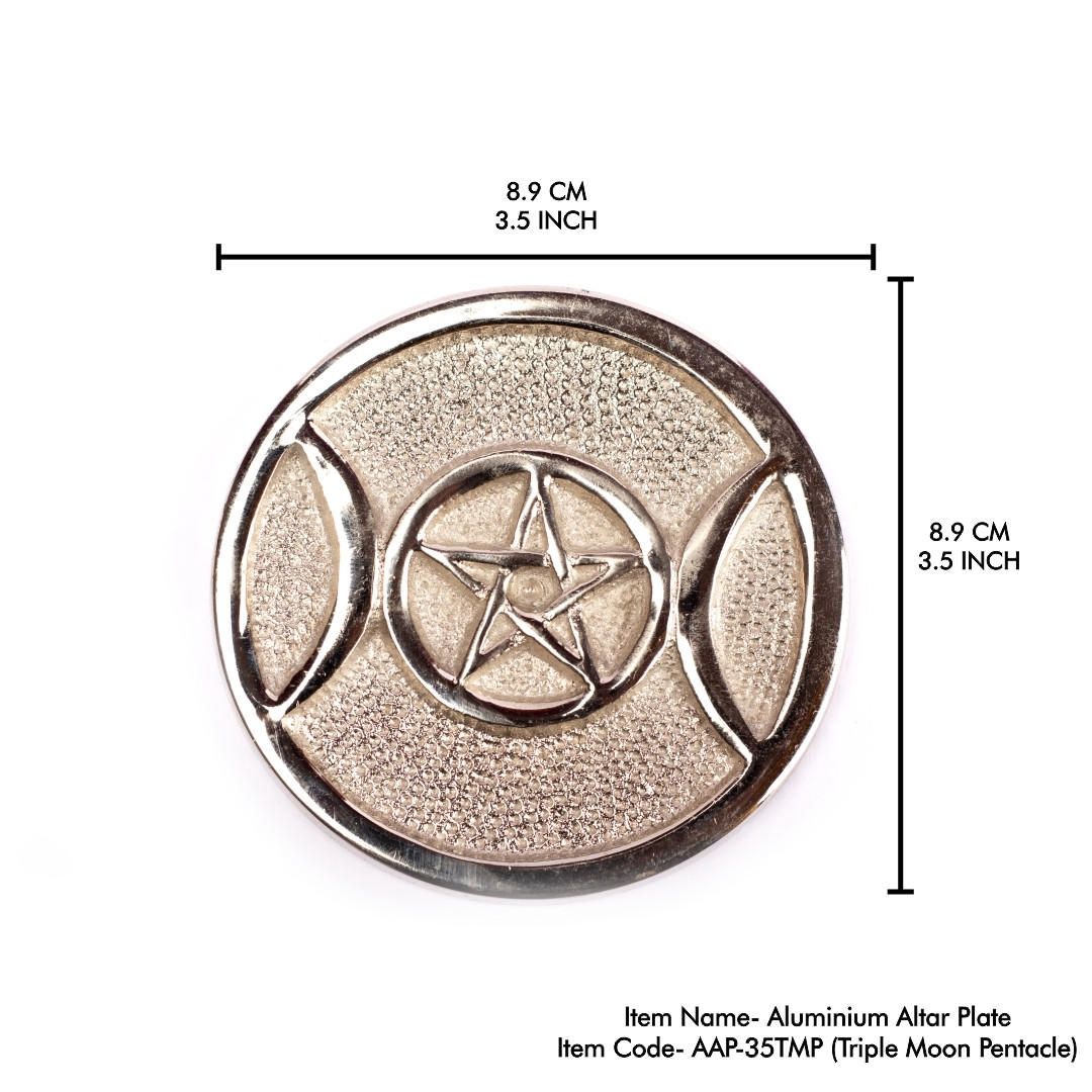 Altar Plate Aluminum Triple Moon Pentacle 3,5&quot;
