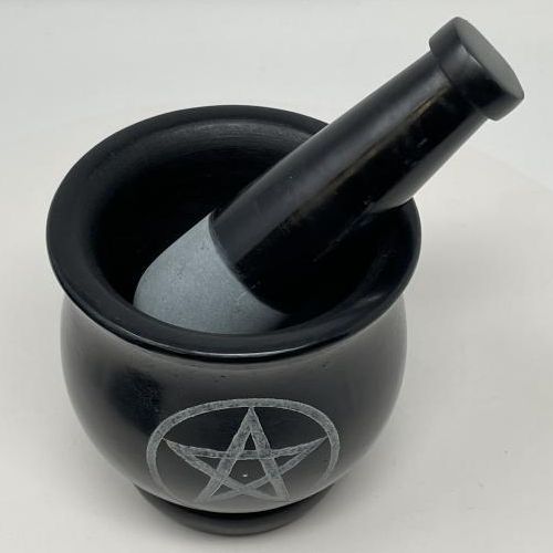 Mortar &amp; Pestle Soapstone Black Pentacle 4&quot;