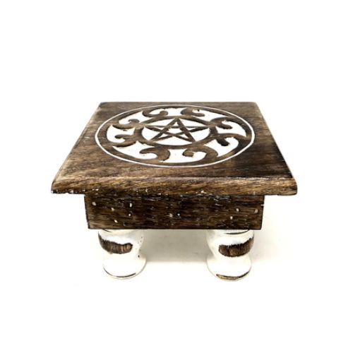 Altar Table Wood Pentacle 6&quot; x 4&quot; 4 legs Burnt look