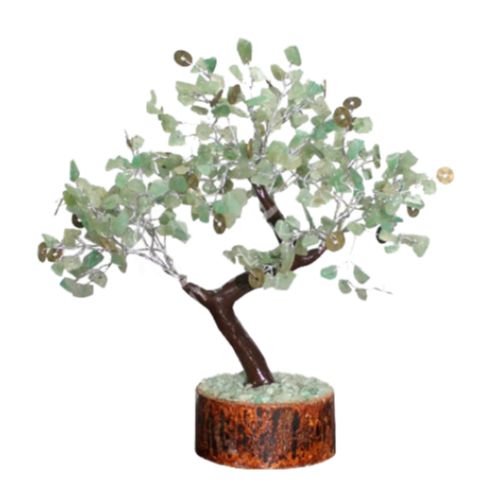 Gemstone Tree - Aventurine Green 300 Beads w/ Coin Ornaments 10"