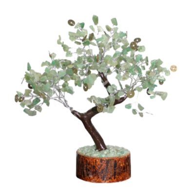 Gemstone Tree - Aventurine Green 300 Beads w/ Coin Ornaments 10"