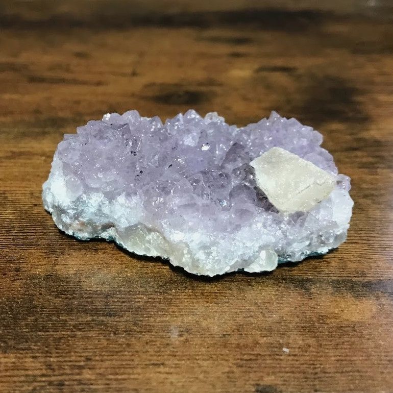 Amethyst Cluster &amp; Calcite w Hematite  3x2x1"
