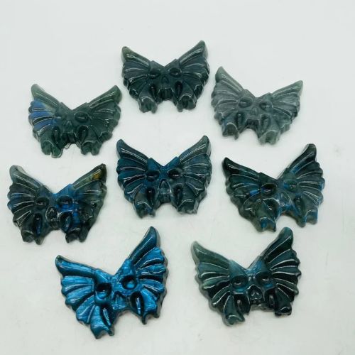 Labradorite Butterfly Skull Gemstone Carving 1.5"x2"