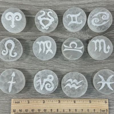 Selenite Zodiac Disk 1.5" diam  Choose Sign;