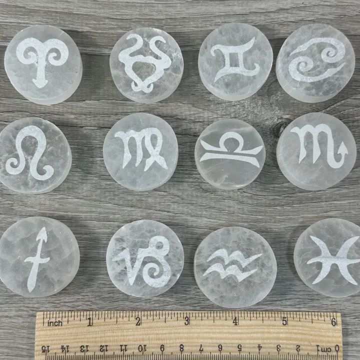 Selenite Zodiac Disk 1.5&quot; diam  Choose Sign;