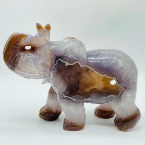 Agate Druzy Elephant Figure Carving High Grade 6&quot; - 7.5&quot;