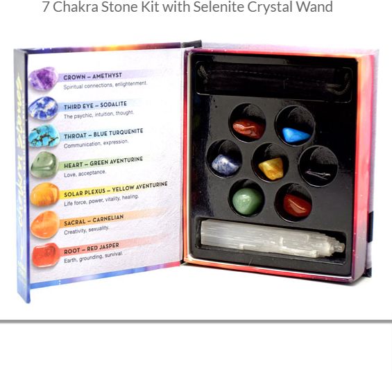 7 Chakra Stone Kit with Selenite Crystal Wand