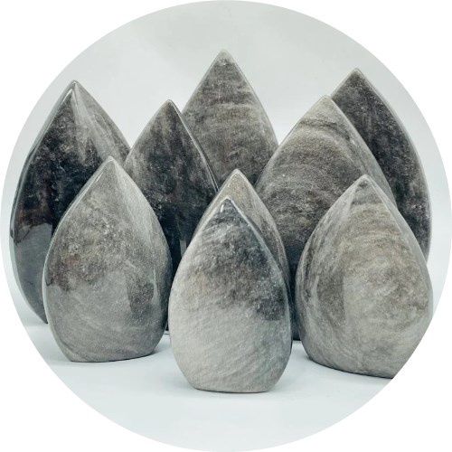 Obsidian Silversheen Flame Drop Freeform 2.3" - 3" x 1.5" - 2.3"