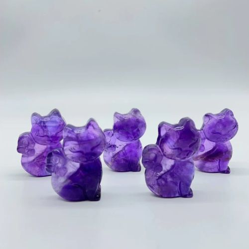 Amethyst Cat High Grade Gemstone Carving 1.5"