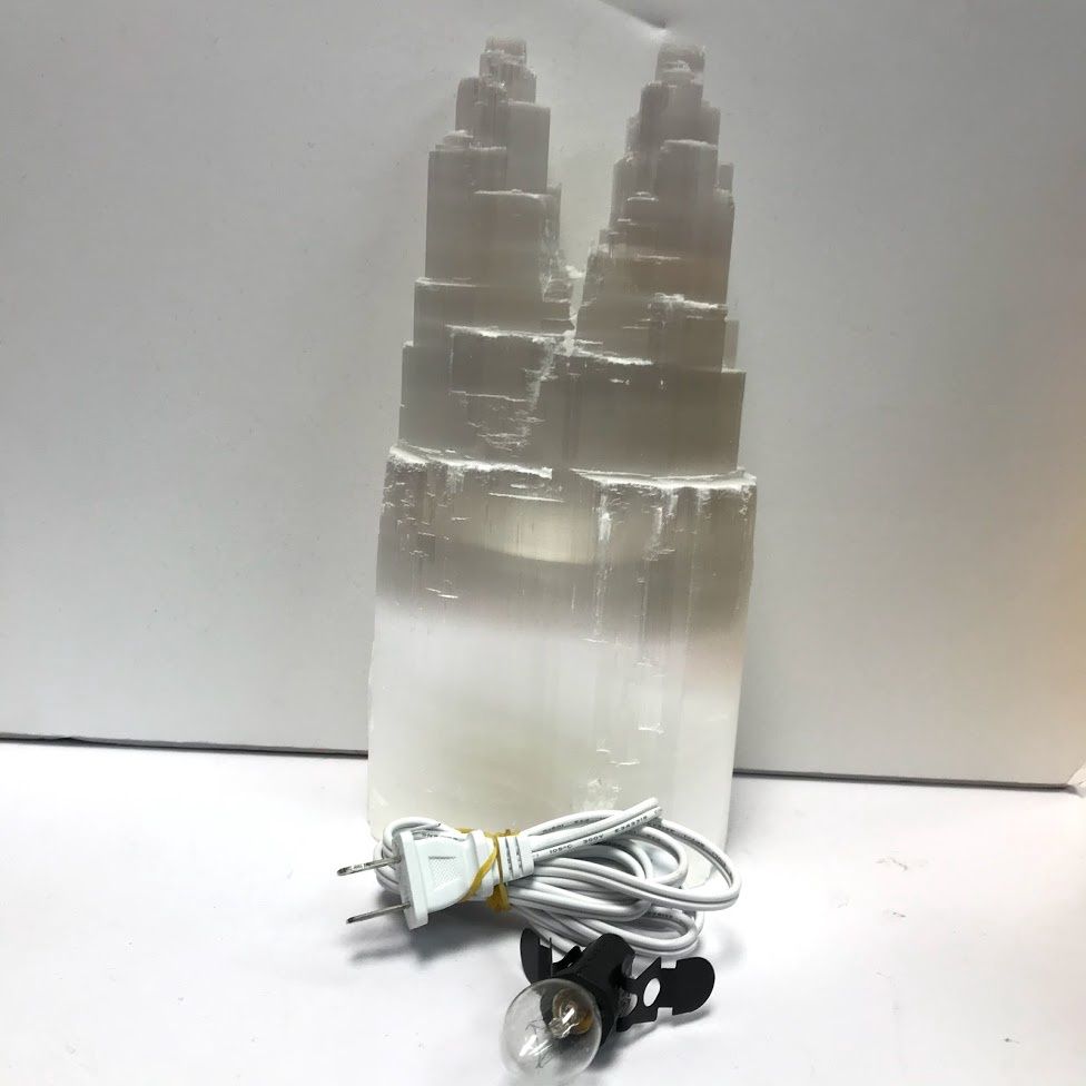 Selenite Double Tower Lamp 10"