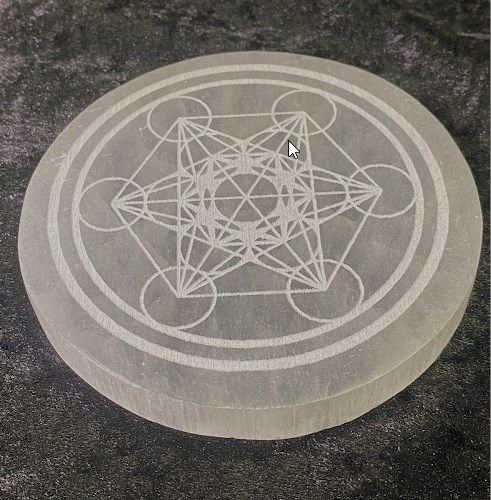 Selenite Charging Plate w/ Metatron Engraving 4"