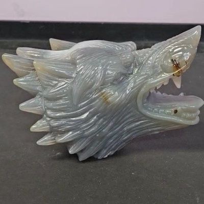 Agate Wolf Head Gemstone Carving - Select