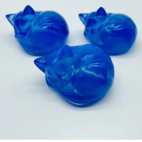 Opalite Blue Cat Sleeping Gemstone Figure Carving 1.5&quot;