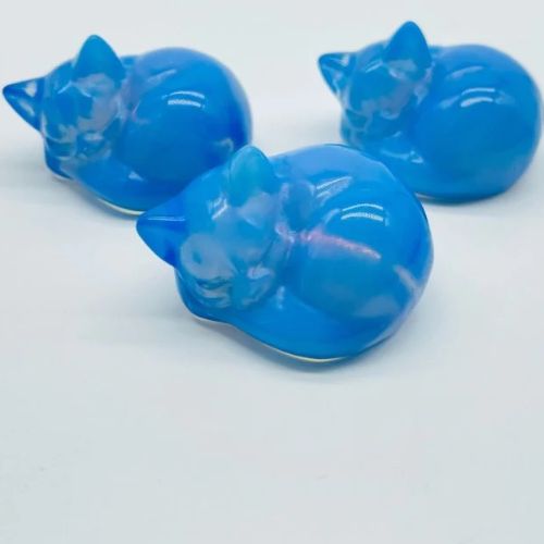 Opalite Blue Cat Sleeping Gemstone Figure Carving 1.5&quot;, Type: Light Blue