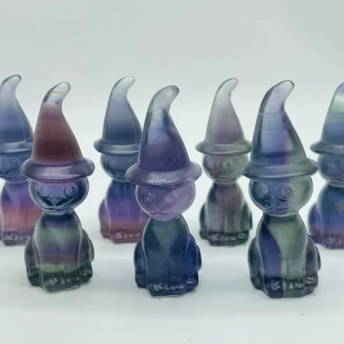 Fluorite Cat Wizard Gemstone Carving 2"